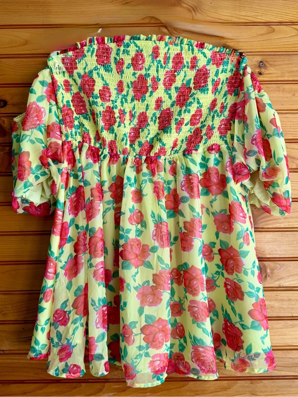 Betsey Johnson Arianna Rose Garden Mini Dress XL Smocked Off Shoulder Floral
